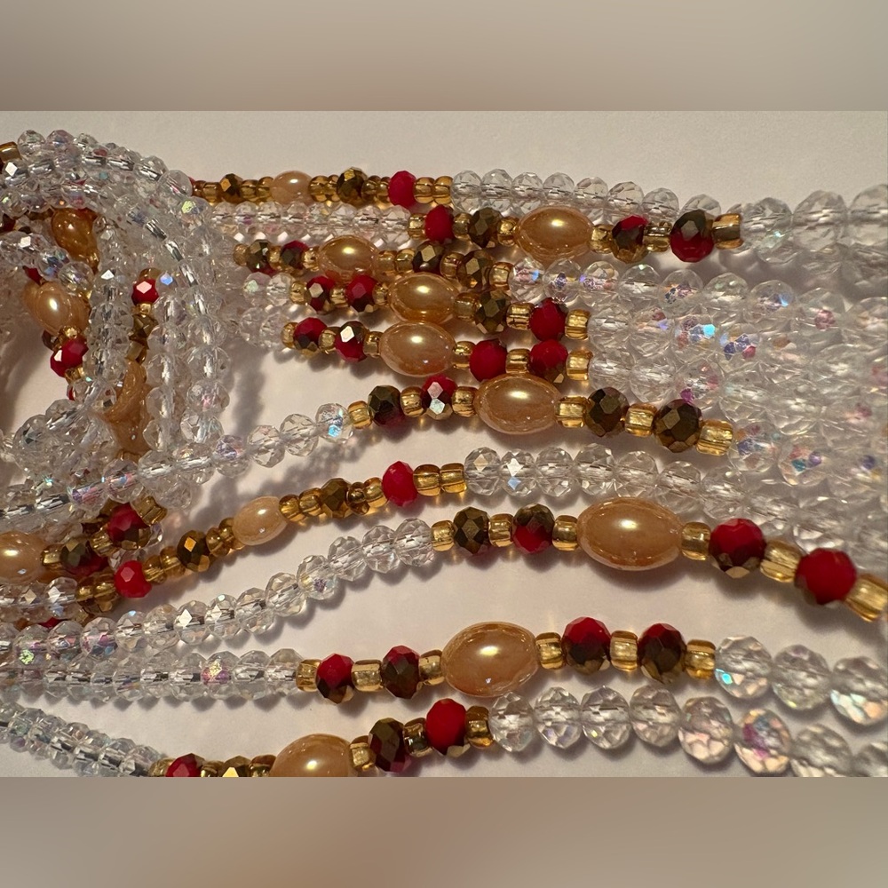 “RUBY” Advanced Elegant Iridescent Clear, Gold & Red Waistbeads 3rd Stage tie on - Picture 4 of 7